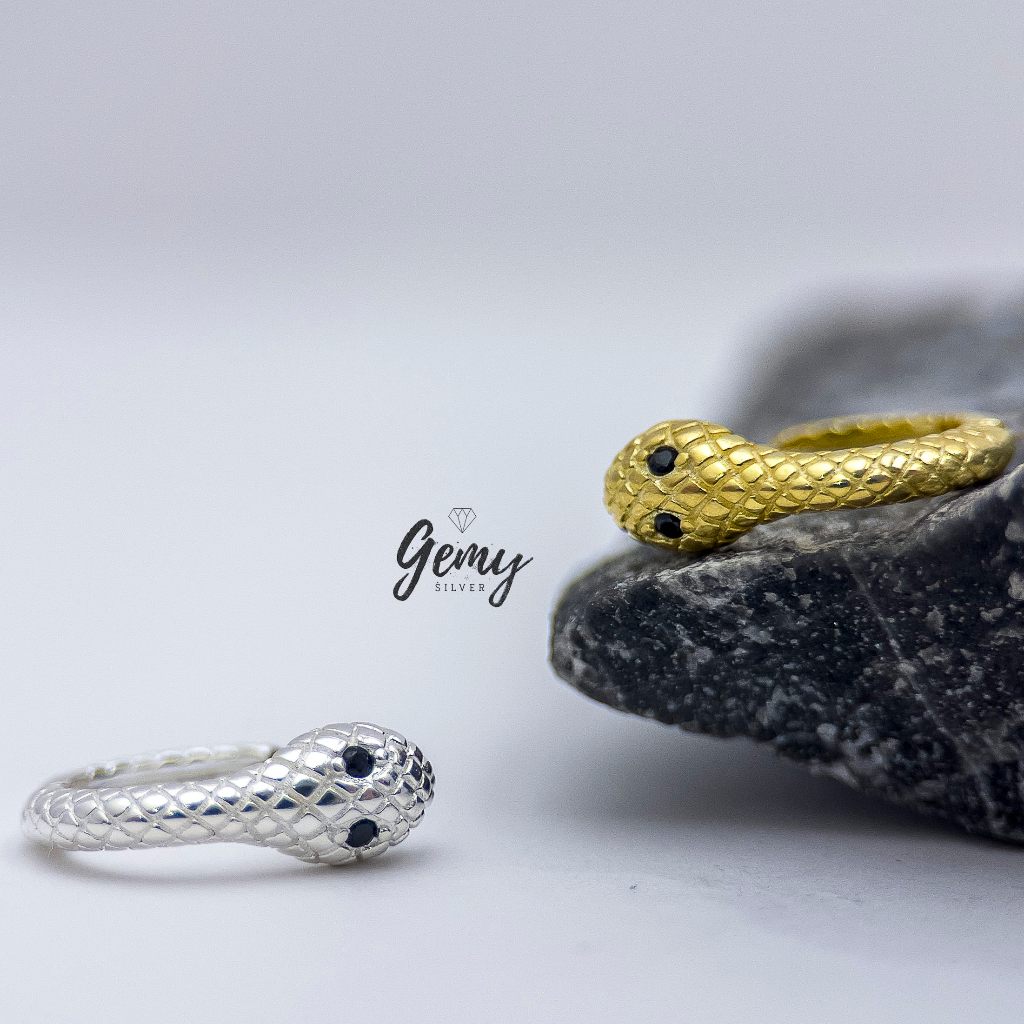 Khuyên tai nam tròn bạc nguyên Snake thiết kế con rắn 2 màu bạc và vàng (1 chiếc) KN112 | GEMY SILVER