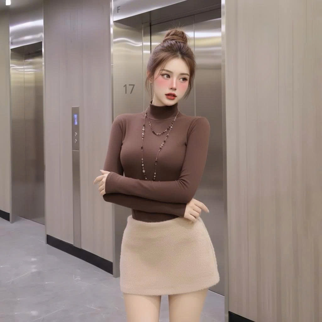 Chân váy lông form chữ A có lot quần trẻ trong sexy TN FUNNY, váy cạp trễ màu basic dễ phối tôn dáng | BigBuy360 - bigbuy360.vn