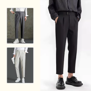 Quần âu nam cạp cao Sidetab 2 khuy baggy suông đen, quần âu nam hàn quốc lưng cao công sở 6504