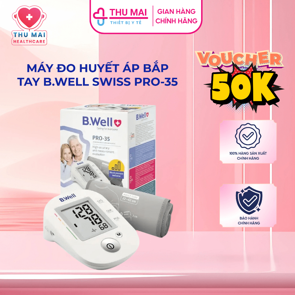 [VOUCHER 50K MỞ BÁN] Máy đo huyết áp bắp tay B.Well Swiss PRO-35 Nhập khẩu Thụy Sỹ Bảo hành chính hãng 2 năm