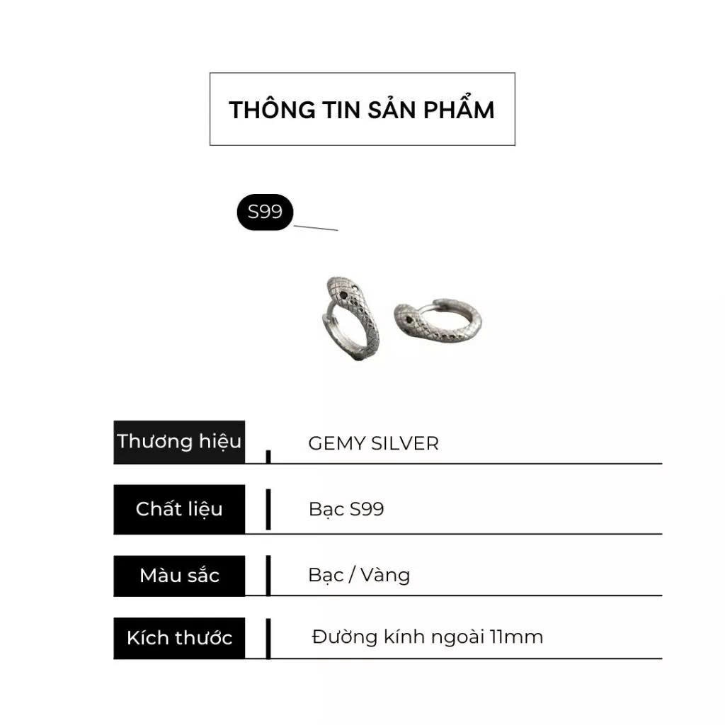 Khuyên tai nam tròn bạc nguyên Snake thiết kế con rắn 2 màu bạc và vàng (1 chiếc) KN112 | GEMY SILVER