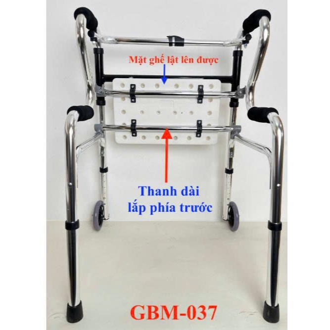 KHUNG TẬP ĐI CHO NGƯỜI GIÀ (KHUNG NHÔM) GBM-037.KHUNG TẬP ĐI CÓ GHẾ NGỒI GBM-037 – GIÚP VIỆC TẬP ĐI DỄ DÀNG HƠN