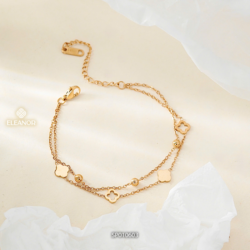 Vòng tay layer nữ titan Eleanor Accessories hình cỏ 4 lá phụ kiện trang sức lắc tay 10603