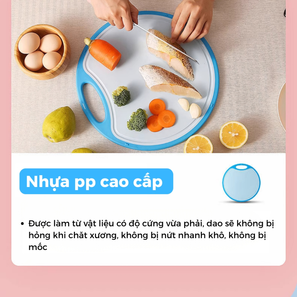 Thớt Kháng Khuẩn 2 Mặt Nhựa PP Và Inox 304 Hình Tròn Đường Kính 32Cm-36Cm Bền Đẹp Dễ Vệ Sinh - Homie House