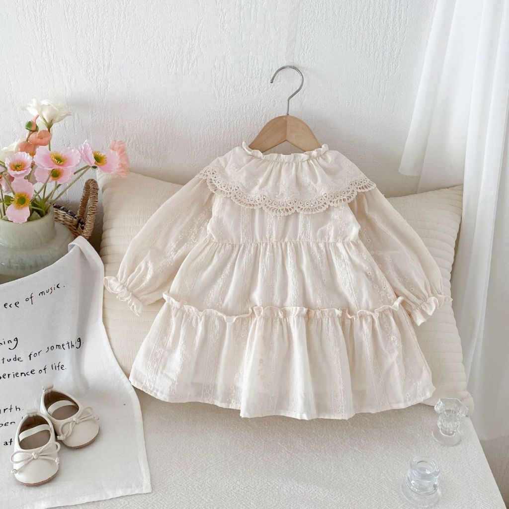 Váy Công Chúa Cho Bé Gái HANIA KIDS Nhẹ Nhàng Dáng Xòe Dài Tay Cách Điệu Dễ Thương Chất Liệu Mềm Mại