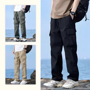 Quần Kaki Túi Hộp Nam Ống Rộng Cạp Chun, Quần Cargo Pants Ống Suông Retro Unisex K06