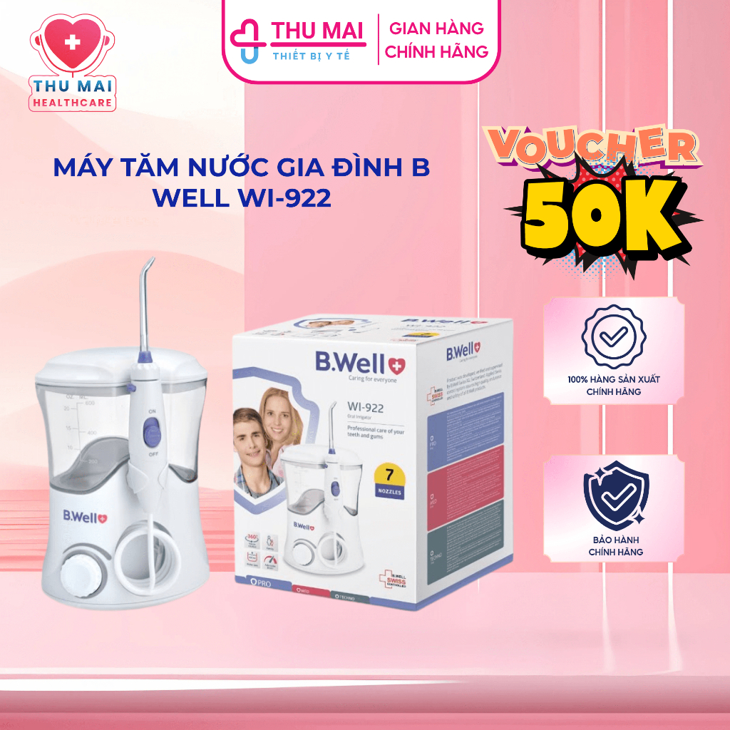 [VOUCHER 50K MỞ BÁN] Máy tăm nước gia đình B WELL WI-922 , vệ sinh răng miệng, chỉnh nha, niềng, sâu răng