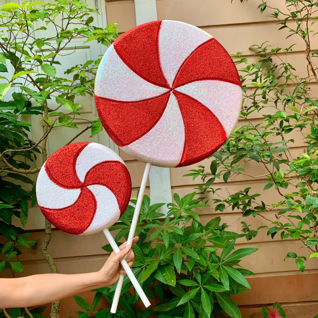 CỠ LỚN 50CM - 20CM KẸO MÚT TRÒN LOLIPOP ĐÍNH KIM TUYẾN KHỔNG LỔ - PHỤ KIỆN TRANG TRÍ NOEL - HÀNG CAO CẤP
