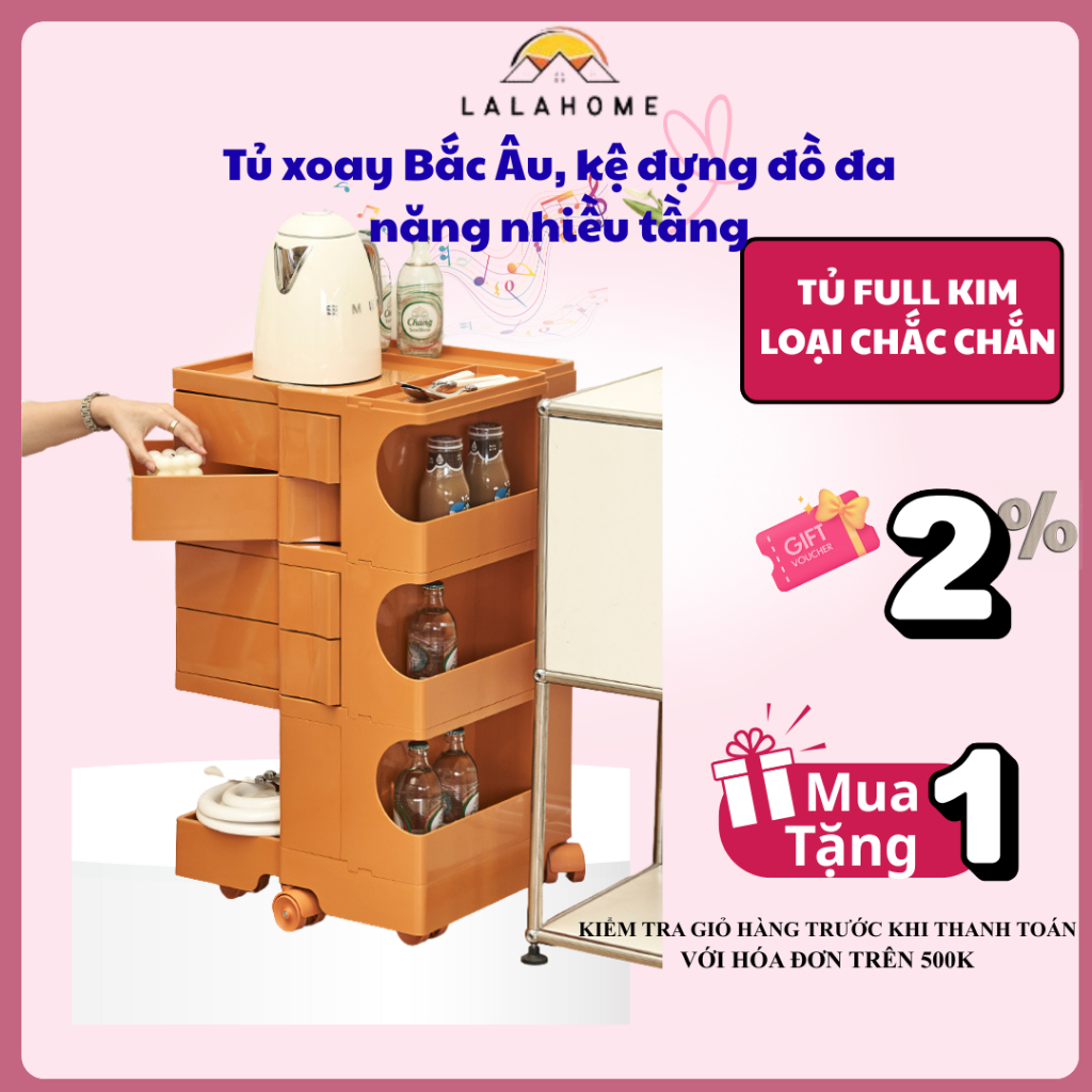 Tủ xoay Bắc Âu, kệ đựng đồ đa năng nhiều tầng, Kệ để sách, Giá để đồ ...
