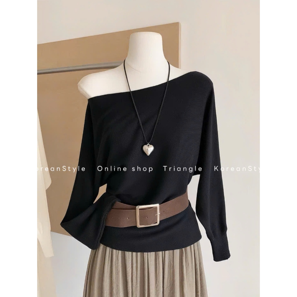 TRIANGLE - Charm Set (Cân nhắc kỹ, return is not welcomed) - Set áo len cổ thuyền mix chân váy voan xòe dài kèm belt