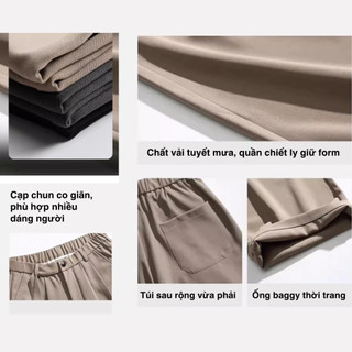 Quần âu nam ống rộng, quần tây nam cạp chun sau kèm đai vải tuyết mưa phong cách Hàn Quốc 6510