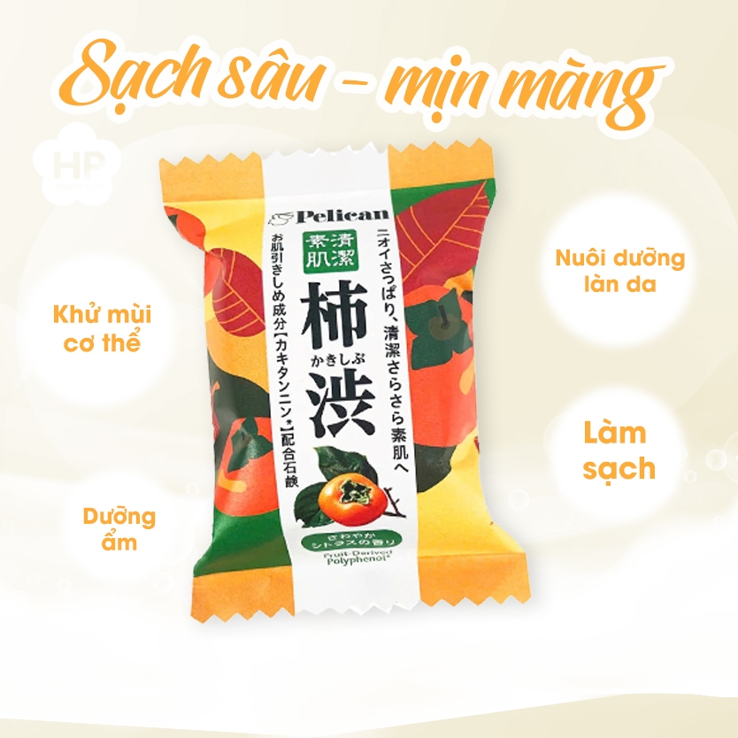Xà Phòng Tắm Khử Mùi Cơ Thể  Chiết Xuất Quả Hồng Pelican Family Soap Fruit-Derived Polyphenol (80g)
