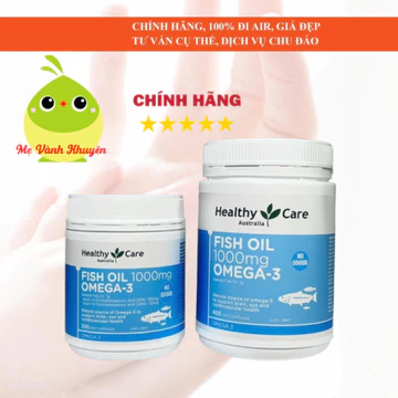 Dầu cá Healthy Care Fish Oil Omega 3 1000mg, Úc (400v/200V) bổ sung DHA, tốt cho xương khớp cho người từ 6 tuổi trở lên