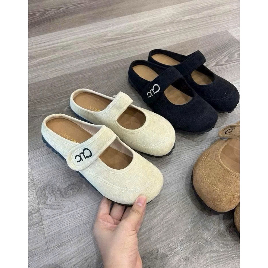 Sục Nữ Da Lộn, Giày Sục Quai Ngang Thêu Chữ Hở Gót (CÓ HỖ TRỢ ĐỔI SIZE) || Mã N47