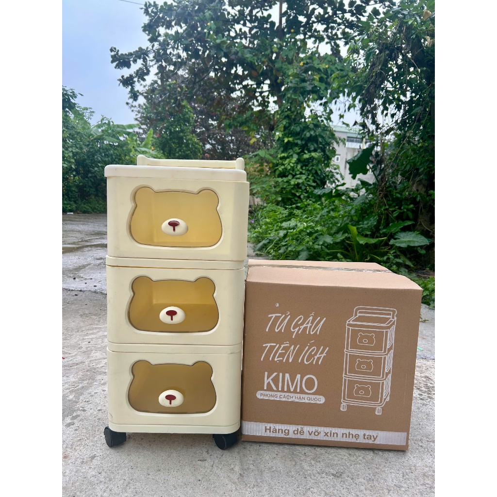 Tủ gấu đa năng cho bé có bánh xe, nhiều ngăn kéo tiện lợi, thiết kế thông minh.
