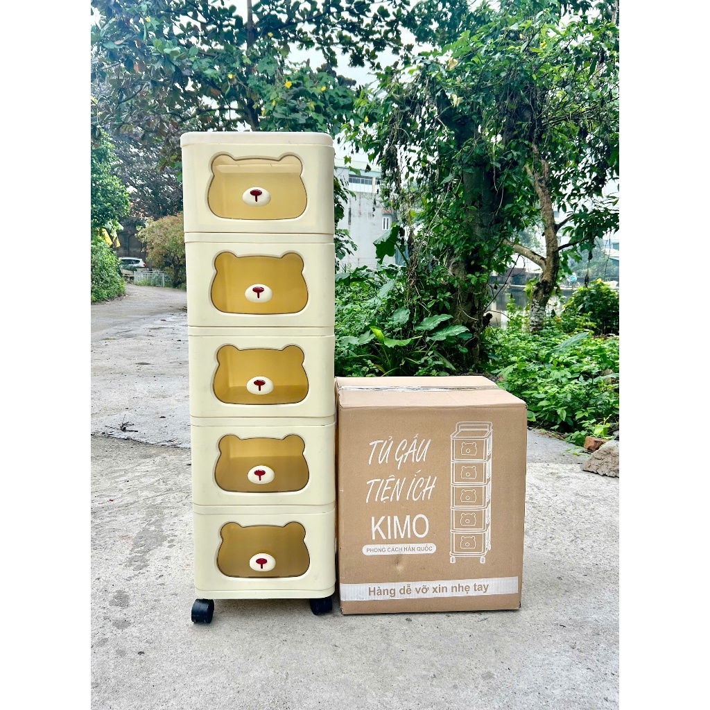 Tủ gấu đa năng cho bé có bánh xe, nhiều ngăn kéo tiện lợi, thiết kế thông minh.