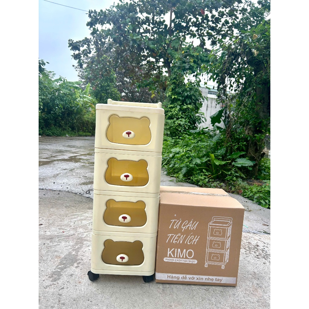 Tủ gấu đa năng cho bé có bánh xe, nhiều ngăn kéo tiện lợi, thiết kế thông minh.