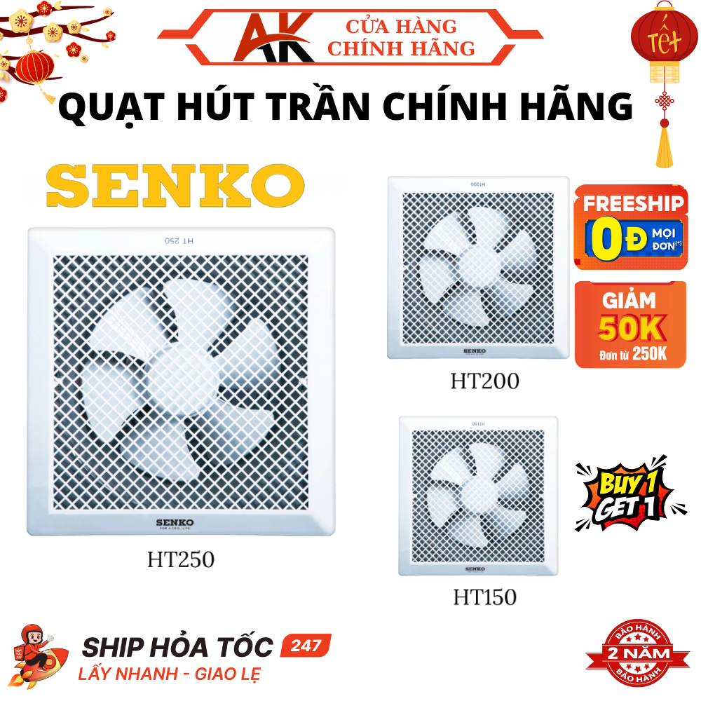 Quạt Hút Trần 1 Chiều Senko HT250/HT200/HT150, Quạt Thông Gió Gắn Trần Chính Hãng Bảo Hành 2 Năm