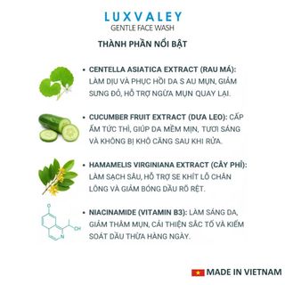 SỮA RỬA MẶT NGĂN NGỪA MỤN DƯỠNG TRẮNG LUXVALEY CHIẾT XUẤT DƯA LEO RAU MÁ AN TOÀN DỊU NHẸ PH 5.5