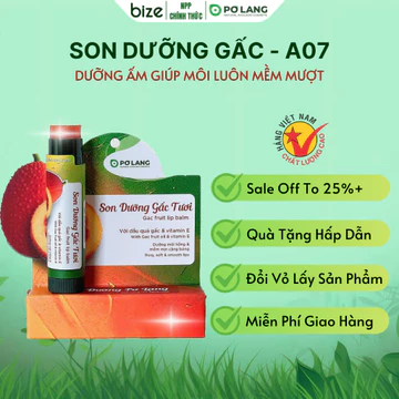 [Top Value] Son dưỡng môi Pơ Lang son dưỡng không màu gấc A07, mặt nạ môi, ủ môi chiết xuất từ gấc thỏi 4g