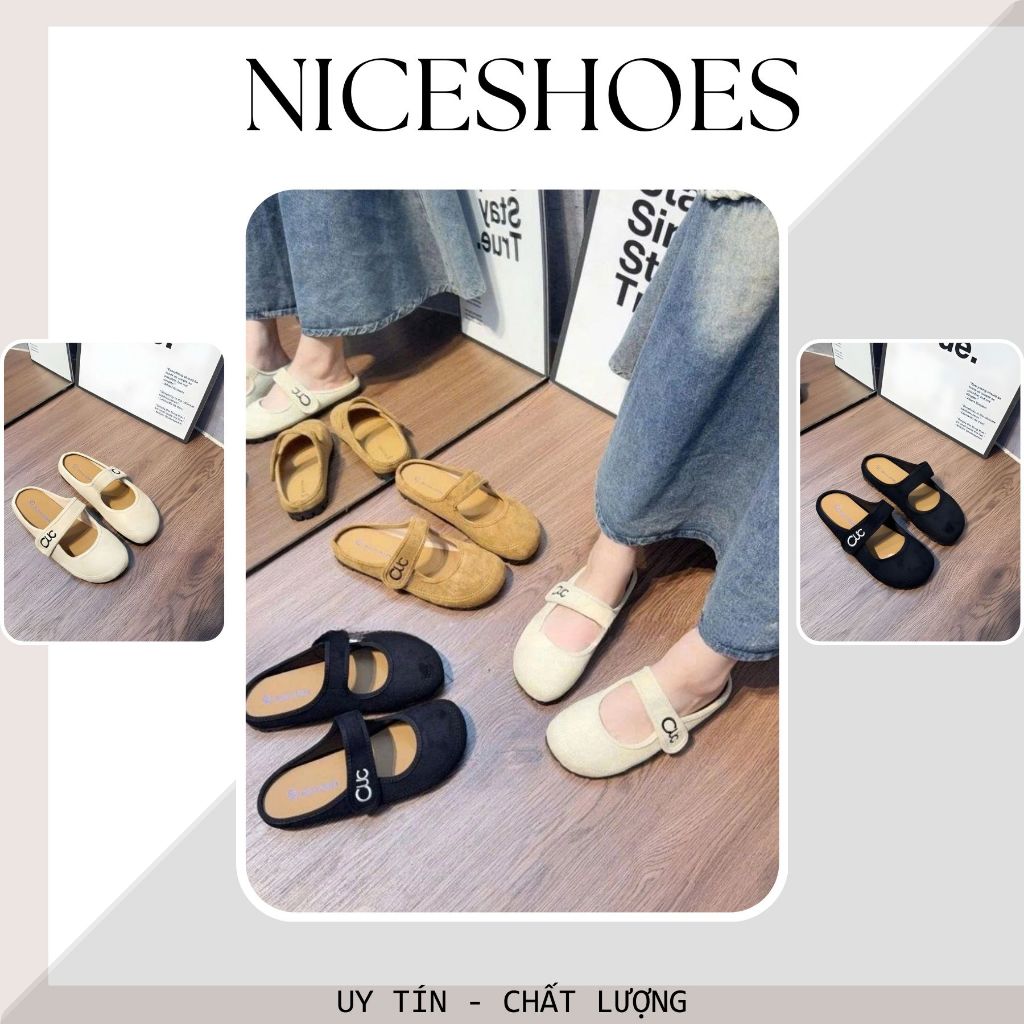 Sục Nữ Da Lộn, Giày Sục Quai Ngang Thêu Chữ Hở Gót (CÓ HỖ TRỢ ĐỔI SIZE) || Mã N47