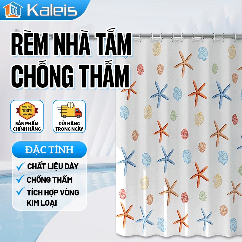 Kaleis Rèm tắm chống nước chống mốc cao cấp kèm móc treo nhiều kích thước nhiều họa tiết cho phòng tắm gia đình