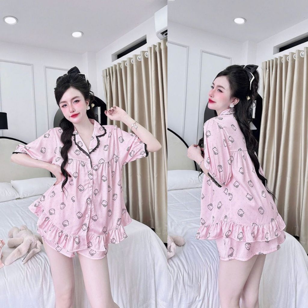 Đồ Ngủ Nữ Bigsize Tay Bồng, Đồ Ngủ Bigsize lụa Latin cao cấp mềm