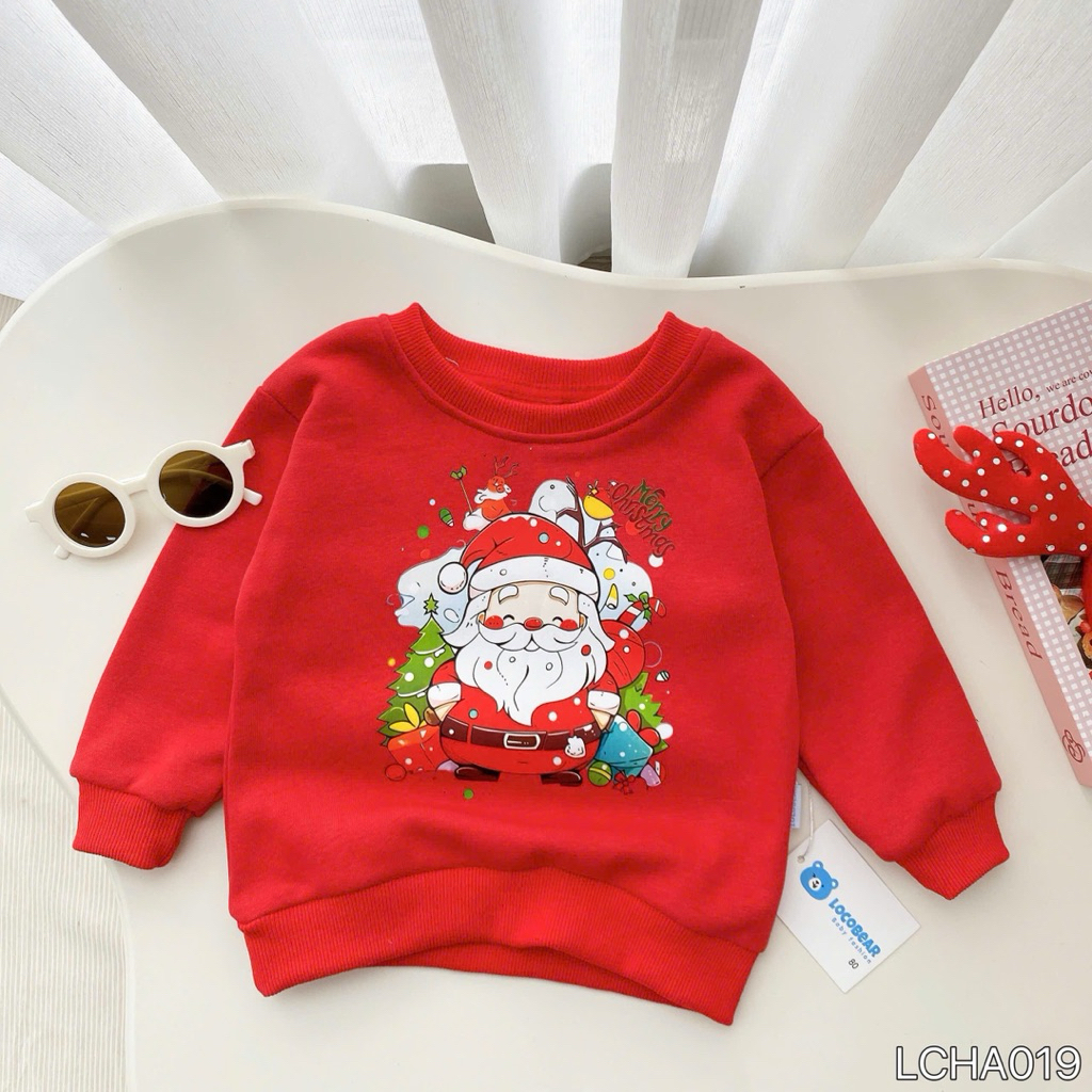 Áo Nỉ Bông Dài Tay Bé Mặc Noel Giáng Sinh LCHA019 Màu Đỏ In Hình Xinh Xắn Size 80-140 (9-30kg)