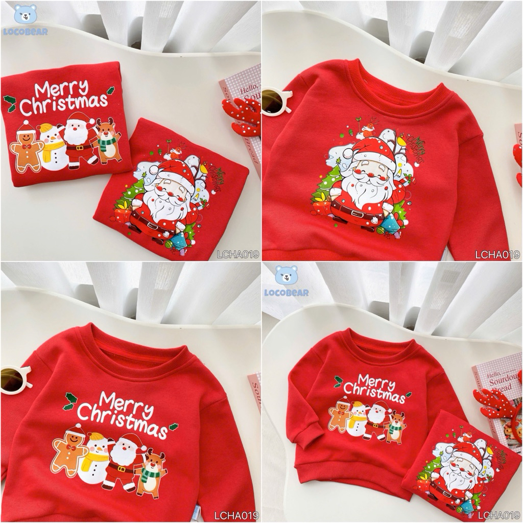 Áo Nỉ Bông Dài Tay Bé Mặc Noel Giáng Sinh LCHA019 Màu Đỏ In Hình Xinh Xắn Size 80-140 (9-30kg)