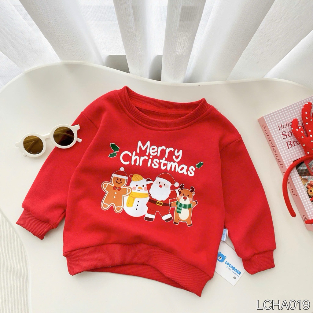 Áo Nỉ Bông Dài Tay Bé Mặc Noel Giáng Sinh LCHA019 Màu Đỏ In Hình Xinh Xắn Size 80-140 (9-30kg)