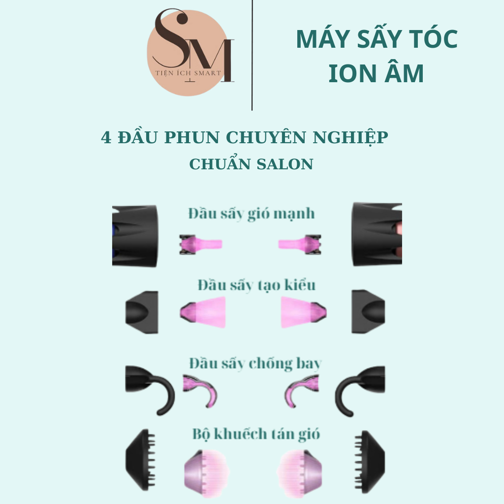 Máy Sấy Tóc Ion Âm Hình Ống Nước, Công Suất 3000W, 4 Đầu Sấy, Công Nghệ Ion Âm Bảo Vệ Tóc