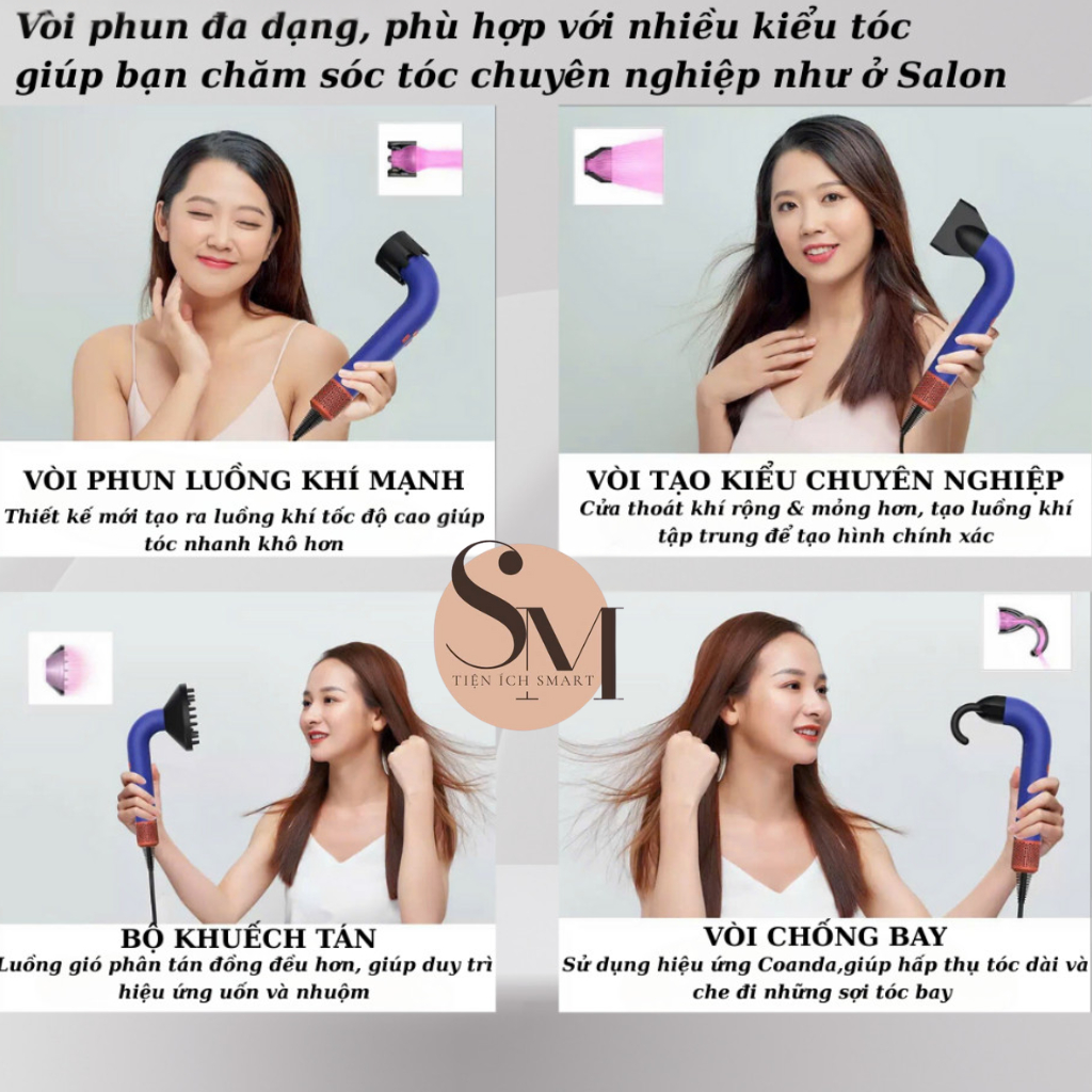 Máy Sấy Tóc Ion Âm Hình Ống Nước, Công Suất 3000W, 4 Đầu Sấy, Công Nghệ Ion Âm Bảo Vệ Tóc
