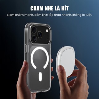 Ốp Lưng Trong Suốt Popkon Cho iPhone 17 Pro Max Vòng Từ Tính Sạc Không Dây