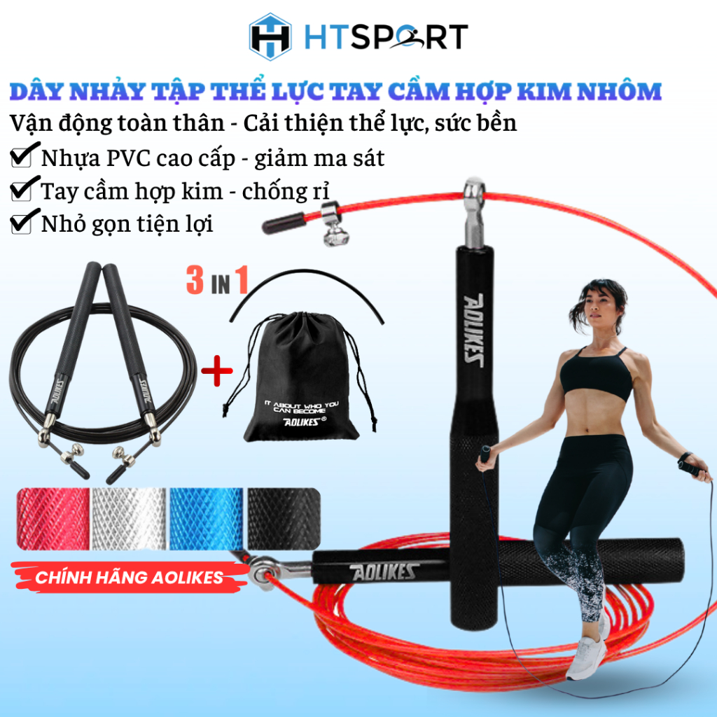 Dây Nhảy Thể Lực AOLIKES A-3202, Dây Nhảy Thể Dục Tay Nắm Hợp Kim Tập Luyện Nam Nữ Kèm Túi  Tiện Lợi