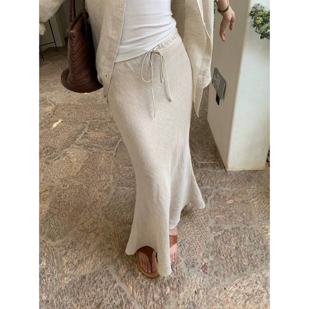 𝗖𝗮𝗿𝗮 𝗦𝗵𝗶𝗿𝘁 𝗟𝗶𝗻𝗲𝗻  - Chân váy Linen đuôi cá + Áo sơ mi BEELY