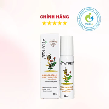 Xịt keo ong (25ml) giảm đau họng cho trẻ 2 tuổi trở lên Vitatree Super Propolis Spray complex with Honey, Úc