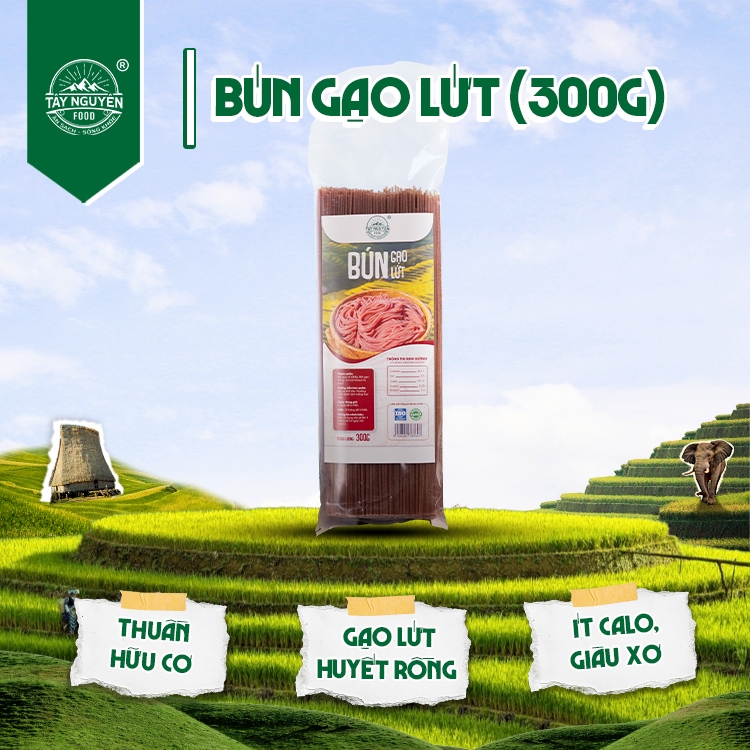 Bún gạo lứt đỏ sợi thẳng healthy eatclean Tây Nguyên Food - Việt Nam bịch 300g