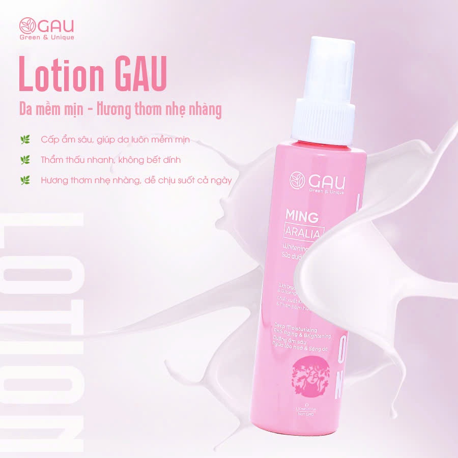 Sữa dưỡng trắng mịn da Face Lotion Thiên nhiên An toàn GAU Ming Aralia Whitening& Moisturizing 150ml