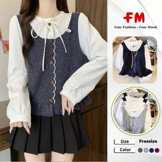 Áo Kiểu Nữ FMSTYLE SHOP Tay Dài Phối Ghi Lê 5 Nút – Phong Cách Trẻ Trung, Dễ Thương 25110350