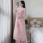 Set áo dài, set cách tân đi lễ Tết chất Tơ thêu hoa cườm cài nút cổ cột nơ mix quần dài Tuyết Mưa