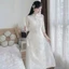 Set áo dài, set cách tân đi lễ Tết chất Tơ thêu hoa cườm cài nút cổ cột nơ mix quần dài Tuyết Mưa