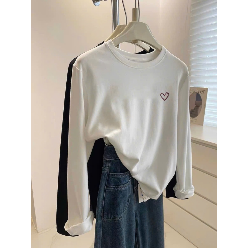 Áo thun nữ tay dài Basic dáng vừa, in hình JUY FAFION, Áo thun dài tay chất vải cotton chính phẩm dày dặn, mặc Thu Đông