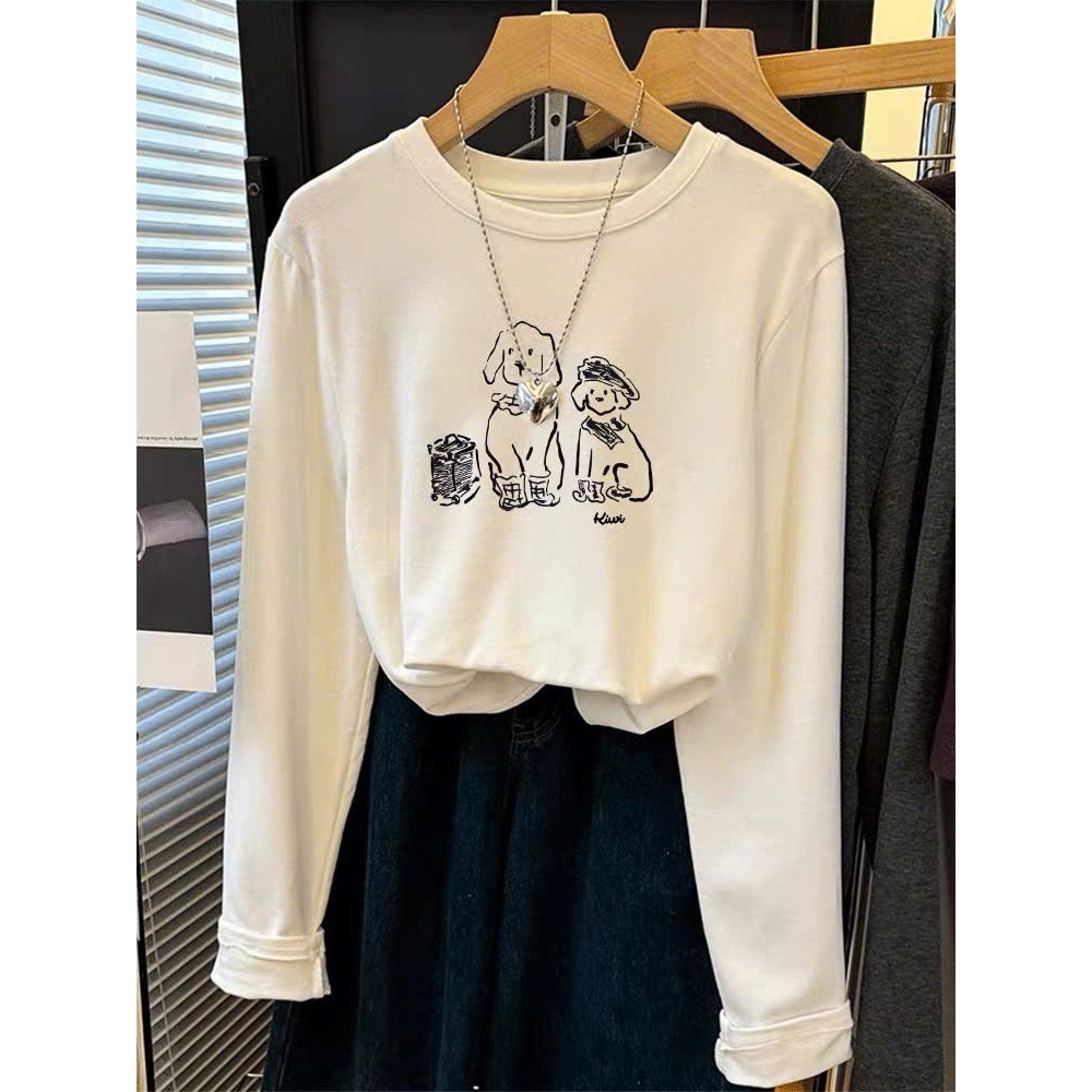 Áo thun nữ tay dài Basic dáng vừa, in hình JUY FAFION, Áo thun dài tay chất vải cotton chính phẩm dày dặn, mặc Thu Đông