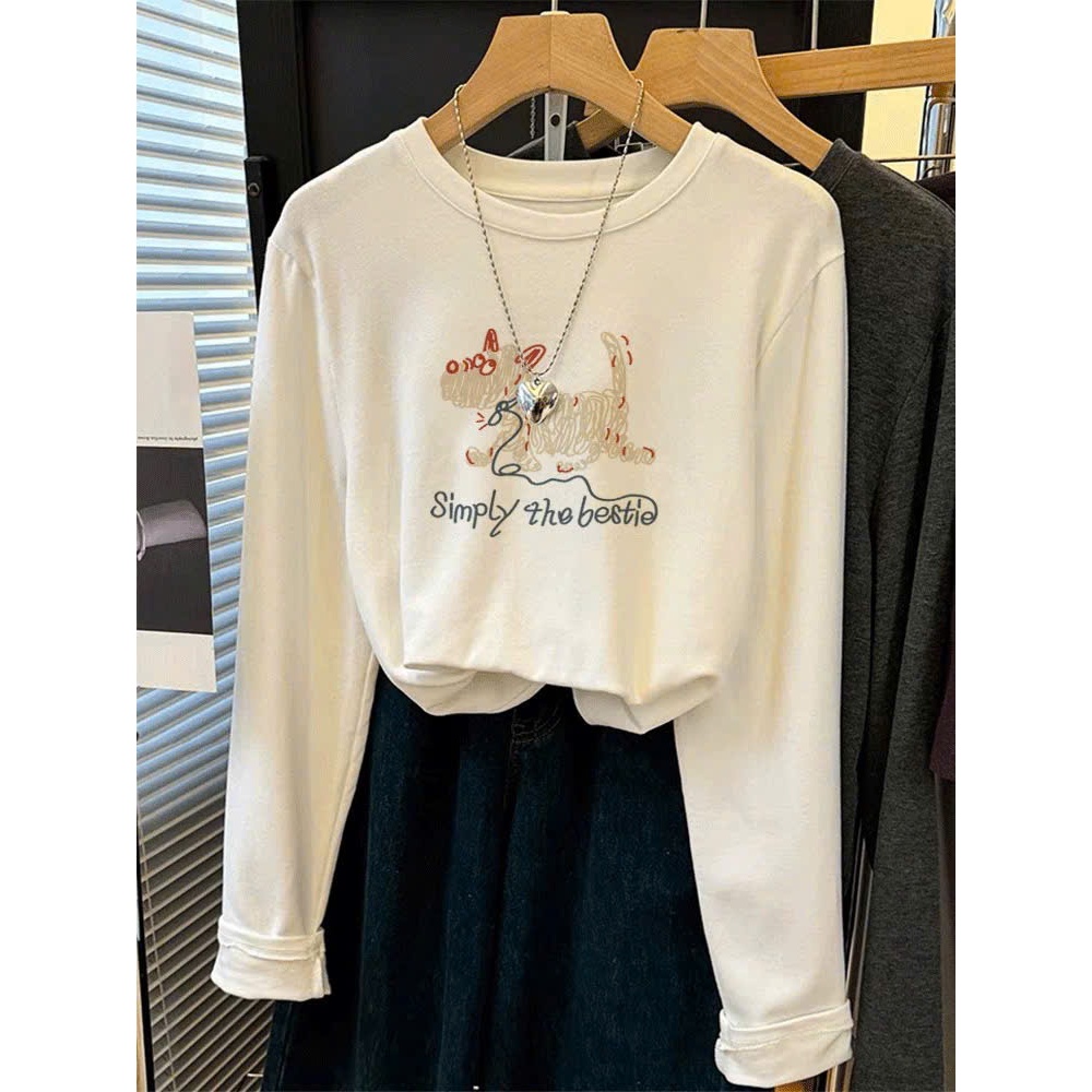 Áo thun nữ tay dài Basic dáng vừa, in hình JUY FAFION, Áo thun dài tay chất vải cotton chính phẩm dày dặn, mặc Thu Đông