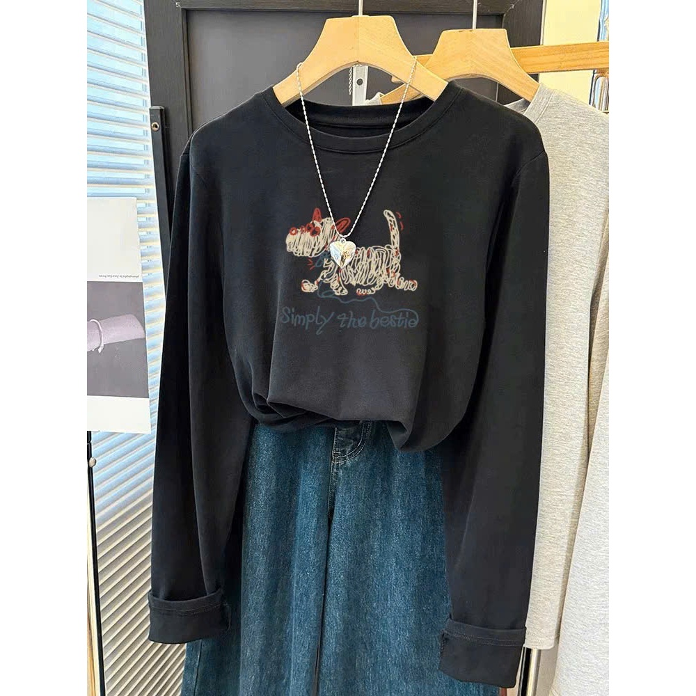 Áo thun nữ tay dài Basic dáng vừa, in hình JUY FAFION, Áo thun dài tay chất vải cotton chính phẩm dày dặn, mặc Thu Đông