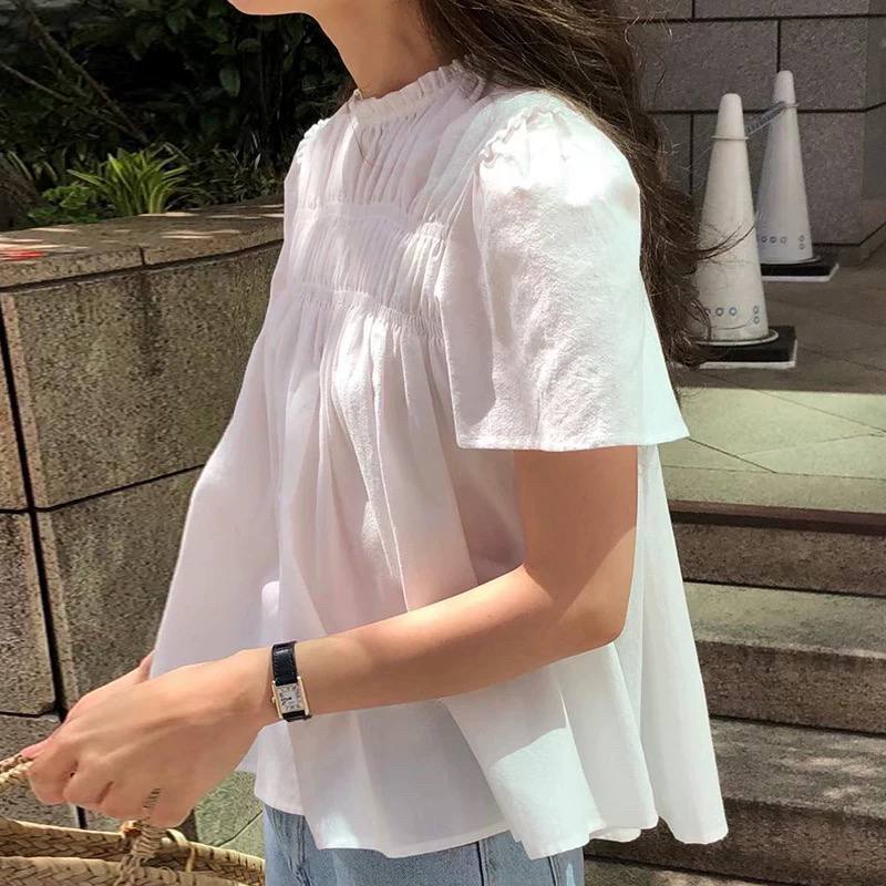 𝗝𝗼𝗹𝗶𝗲 𝘀𝗵𝗶𝗿𝘁  - Áo Linen nhún cổ xuông BEELY