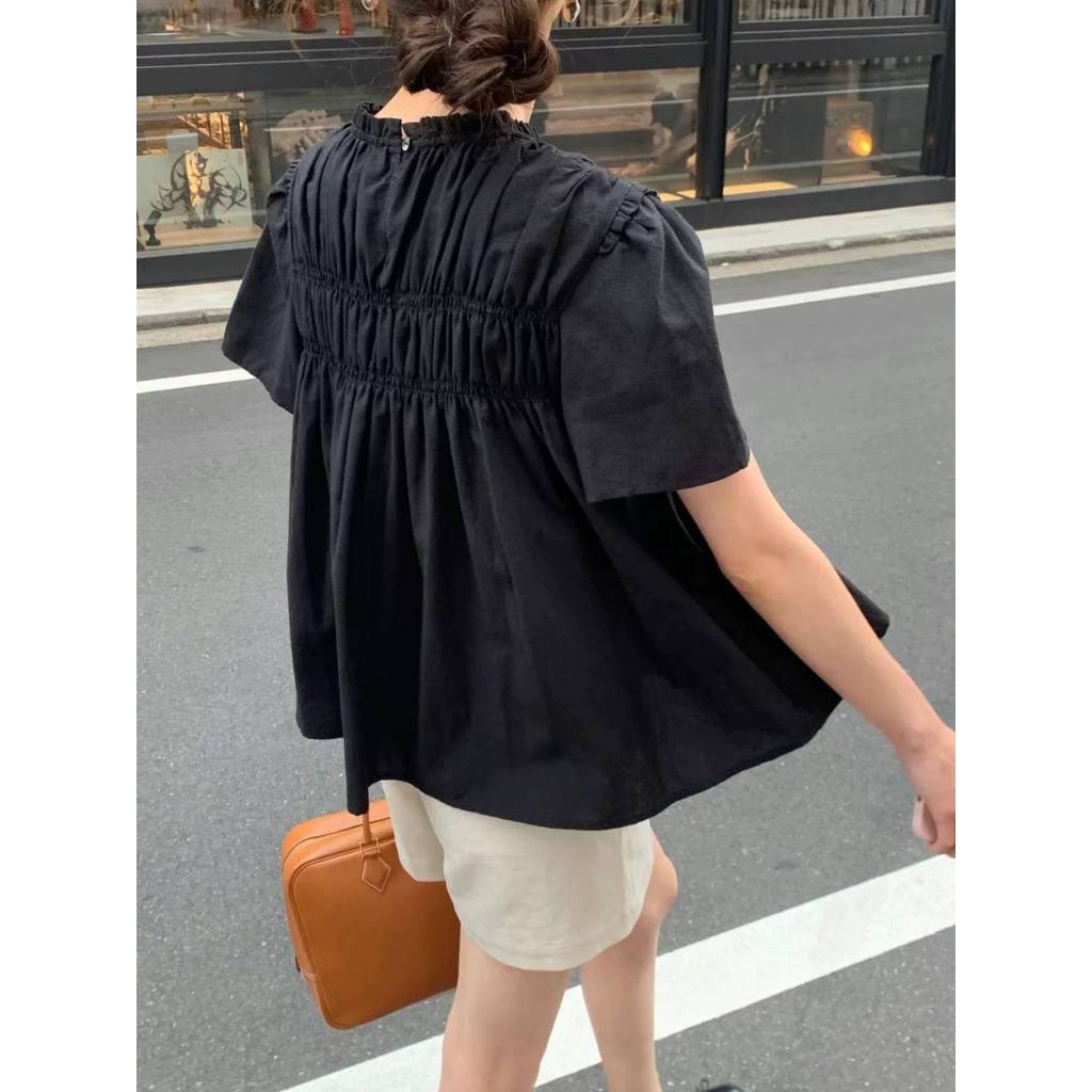 𝗝𝗼𝗹𝗶𝗲 𝘀𝗵𝗶𝗿𝘁  - Áo Linen nhún cổ xuông BEELY