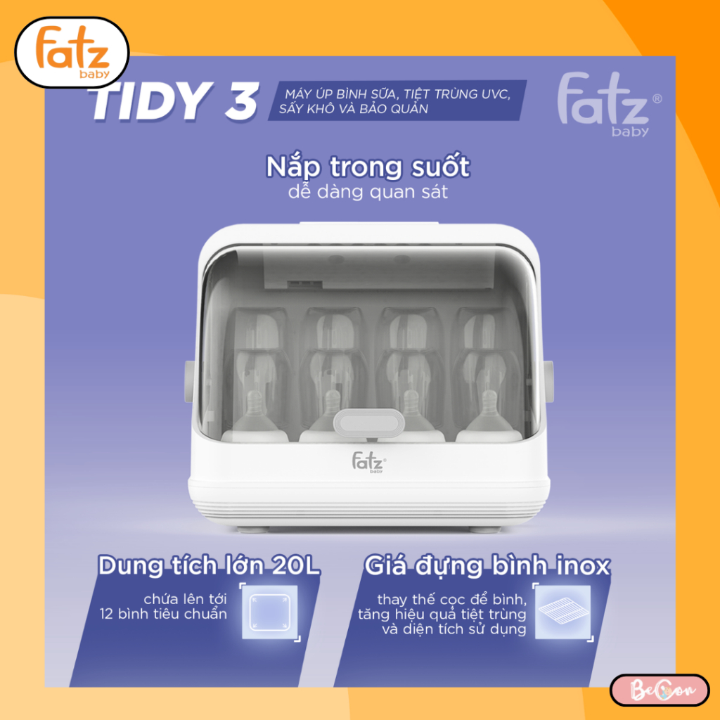 Máy úp bình sữa, tiệt trùng UVC, sấy khô và bảo quản FATZ BABY Tidy 3 FB4601HB dung tích 20 lít