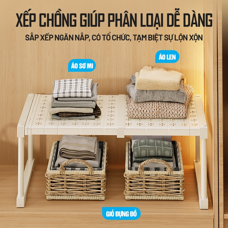 Kaleis Kệ Chia Ngăn Tủ Quần Áo Đa Năng Co Giãn – Kệ Ngăn Tủ Tiện Lợi Giúp Sắp Xếp Gọn Gàng, Tiết Kiệm Không Gian