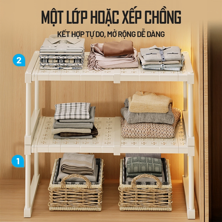 Kaleis Kệ Chia Ngăn Tủ Quần Áo Đa Năng Co Giãn – Kệ Ngăn Tủ Tiện Lợi Giúp Sắp Xếp Gọn Gàng, Tiết Kiệm Không Gian